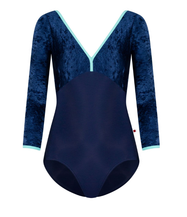 Alicia Velvet Long Sleeve Leotard - Dark Blue