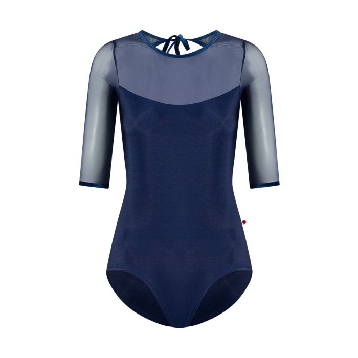 Olivia Mesh Half Sleeve Leotard - Dark Blue