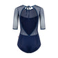 Olivia Mesh Half Sleeve Leotard - Dark Blue